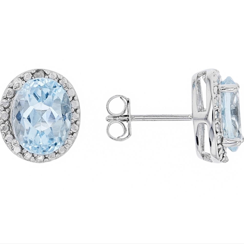 Sky Blue Glacier Topaz With White Diamond Sterling Silver Earrings 4.71ctw
